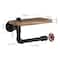 Dark Brown Industrial Wall-Mounted Rustic Toilet Paper Holder with Wood Shelf
